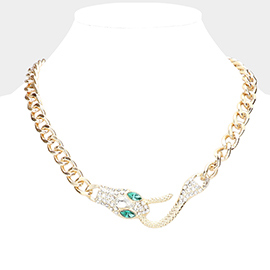 Stone Embellished Snake Pendant Necklace