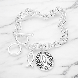 Serenity Prayer Metal Ichthus Message Charm Toggle Bracelet
