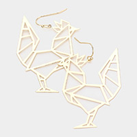 Cut Out Brass Metal Rooster Dangle Earrings