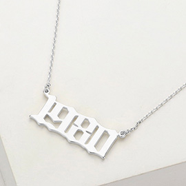 White Gold Dipped 1980 Birth Year Plate Pendant Necklace