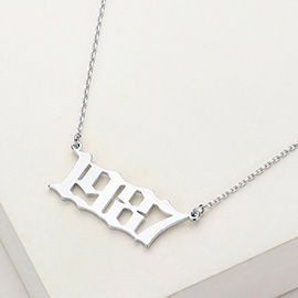 White Gold Dipped 1987 Birth Year Plate Pendant Necklace