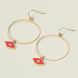 Metal Open Circle Enamel Evil Eye Dangle Earrings