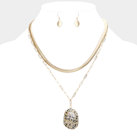 Natural Stone Pendant Double Layered Necklace