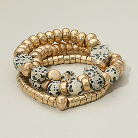 3PCS - Natural Stone Accented Stretch Bracelets