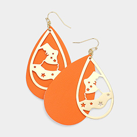 Metal Witch Hat Accented Faux Leather Teardrop Layered Dangle Earrings