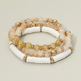 3PCS - BLESSED Message Heishi Faceted Beaded Stretch Bracelets
