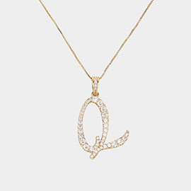 -Q- CZ Initial Monogram Pendant Necklace