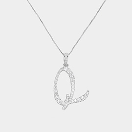 -Q- CZ Initial Monogram Pendant Necklace