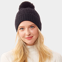 Lurex Accented Solid Cable Knitted Pom Pom Beanie Hat