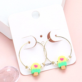 Pearl Popsicle Accented Metal Hoop Earrings