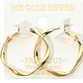 14K Gold Dipped Twisted Irregular Metal Hoop Earrings
