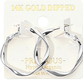 14K White Gold Dipped Twisted Irregular Metal Hoop Earrings