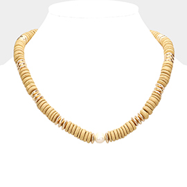 Freshwater Pearl Accented Wood Necklace