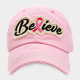 Believe Message Pink Ribbon Accented Vintage Baseball Cap