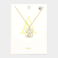 -A- Brass Metal Rectangle Initial Monogram Pendant Necklace