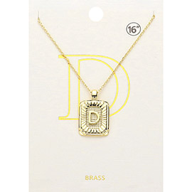 -D- Brass Metal Rectangle Initial Monogram Pendant Necklace