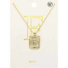 -F- Brass Metal Rectangle Initial Monogram Pendant Necklace