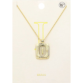 -I- Brass Metal Rectangle Initial Monogram Pendant Necklace