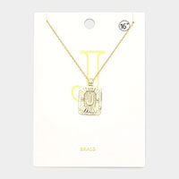 -J- Brass Metal Rectangle Initial Monogram Pendant Necklace