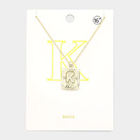 -K- Brass Metal Rectangle Initial Monogram Pendant Necklace