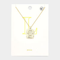 -L- Brass Metal Rectangle Initial Monogram Pendant Necklace