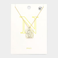 -N- Brass Metal Rectangle Initial Monogram Pendant Necklace