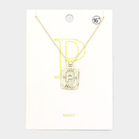 -P- Brass Metal Rectangle Initial Monogram Pendant Necklace