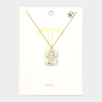 -T- Brass Metal Rectangle Initial Monogram Pendant Necklace