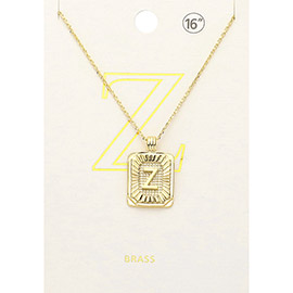 -Z- Brass Metal Rectangle Initial Monogram Pendant Necklace