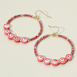 Evil Eye Faceted Beaded Open Circle Dangle Earrings