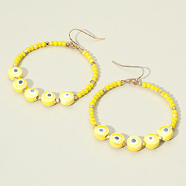 Evil Eye Faceted Beaded Open Circle Dangle Earrings