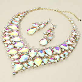 Teardrop Cluster Rhinestone Collar Necklace