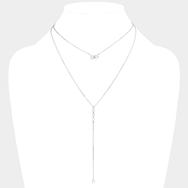 Brass Metal CZ Evil Eye Accented Double Layered Y Necklace