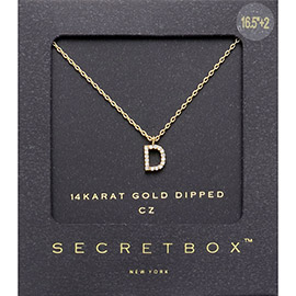 -D- Secret Box _ 14K Gold Dipped CZ Initial Monogram Pendant Necklace