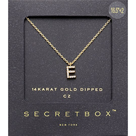 -E- Secret Box _ 14K Gold Dipped CZ Initial Monogram Pendant Necklace