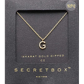 -G- Secret Box _ 14K Gold Dipped CZ Initial Monogram Pendant Necklace