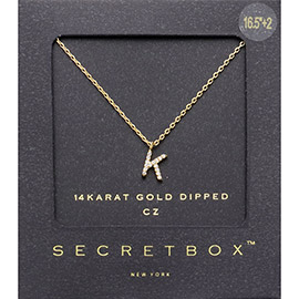 -K- Secret Box _ 14K Gold Dipped CZ Initial Monogram Pendant Necklace