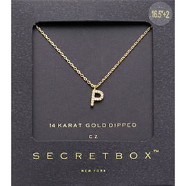 -P- Secret Box _ 14K Gold Dipped CZ Initial Monogram Pendant Necklace
