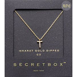 -T- Secret Box _ 14K Gold Dipped CZ Initial Monogram Pendant Necklace