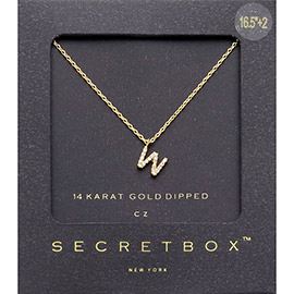 -W- Secret Box _ 14K Gold Dipped CZ Initial Monogram Pendant Necklace