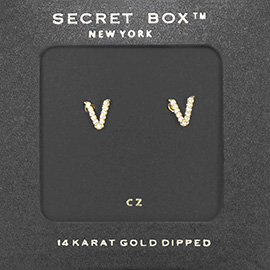 -V- Secret Box _ 14K Gold Dipped CZ Initial Monogram Stud Earrings