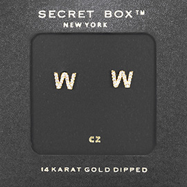 -W- Secret Box _ 14K Gold Dipped CZ Initial Monogram Stud Earrings