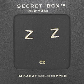 -Z- Secret Box _ 14K Gold Dipped CZ Initial Monogram Stud Earrings