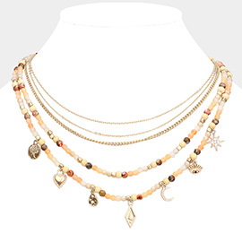 Tree of Life Heart Teardrop Crescent Moon Evil Eye North Star Pendant Station Multi Layered Necklace