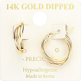 14K Gold Dipped Hypoallergenic Triple Layered Pin Catch Hoop Earrings