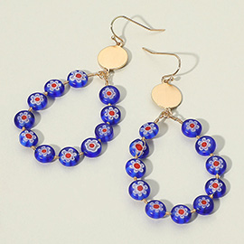 Patterned Bead Open Teardrop Dangle Earrings
