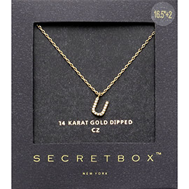 -U- Secret Box _ 14K Gold Dipped CZ Initial Monogram Pendant Necklace