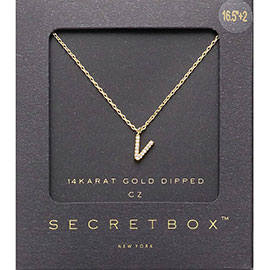-V- Secret Box _ 14K Gold Dipped CZ Initial Monogram Pendant Necklace