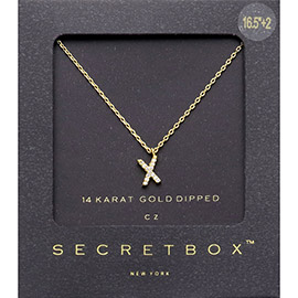 -X- Secret Box _ 14K Gold Dipped CZ Initial Monogram Pendant Necklace