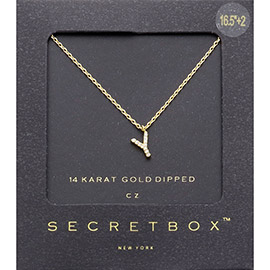 -Y- Secret Box _ 14K Gold Dipped CZ Initial Monogram Pendant Necklace